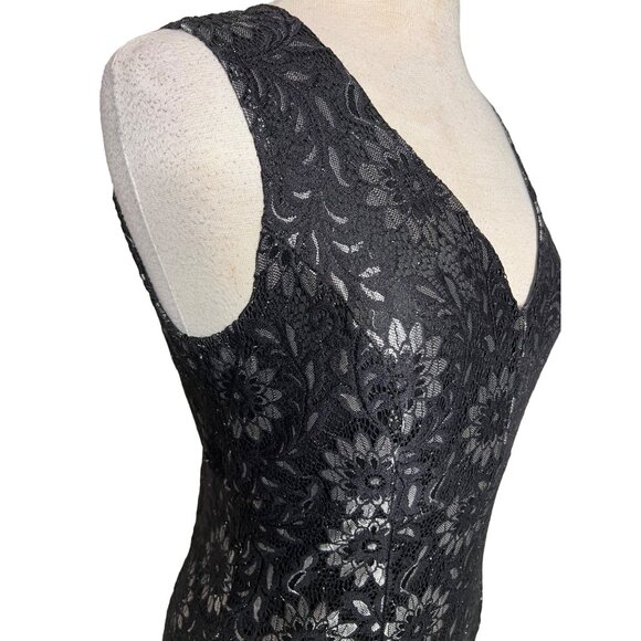 Enfocus Black Silver Maxi Size 8 Floral Lace Sheath Party Evening Goth - Picture 15 of 16